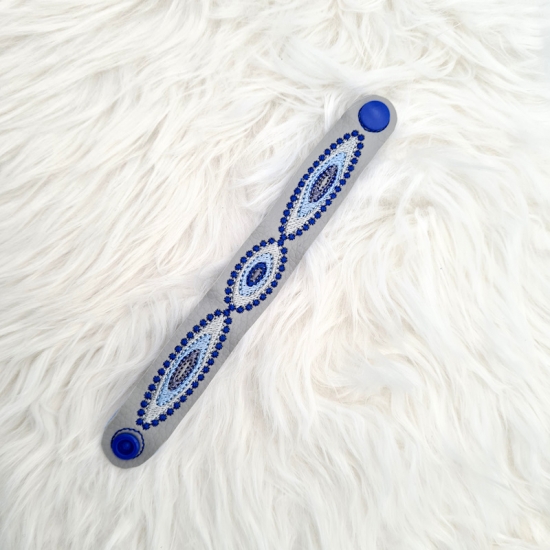 Preview: Armband in grau/blau, Echt-Leder, 17cm lang